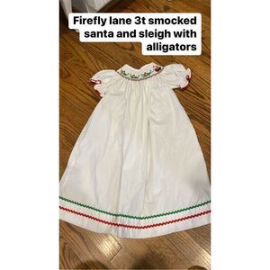 Smocked Christmas Santa Alligator Sleigh 3t dress FAST SHIPPING!!
